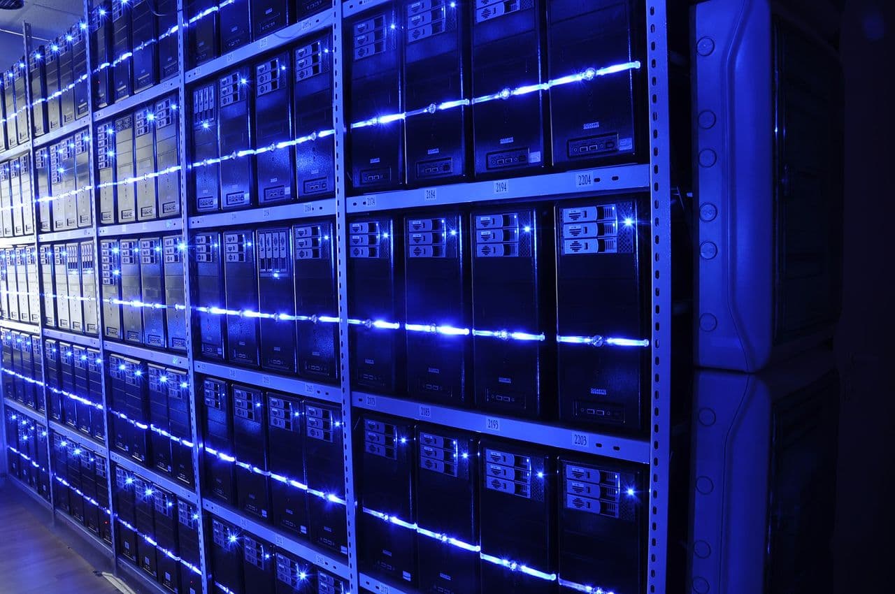 Rows of servers in a data center
